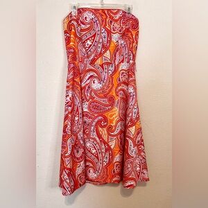Spence strapless Paisley Red and Orange Dress. Whirly skirt. Size 10